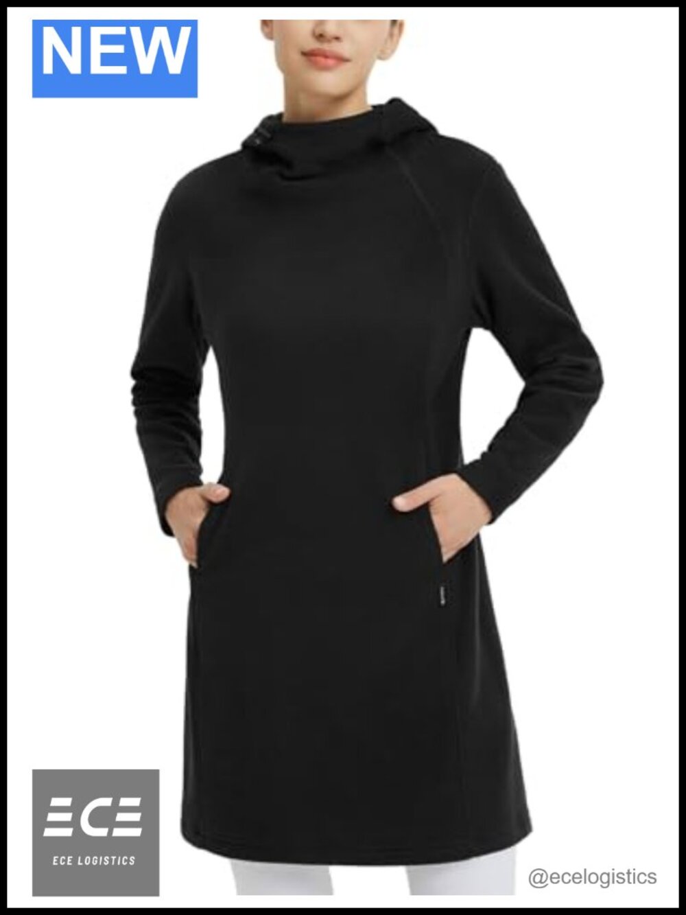 Fleece Sweatshirt Dress Thermal Long Sleeve Hooded Tunic with Pocket